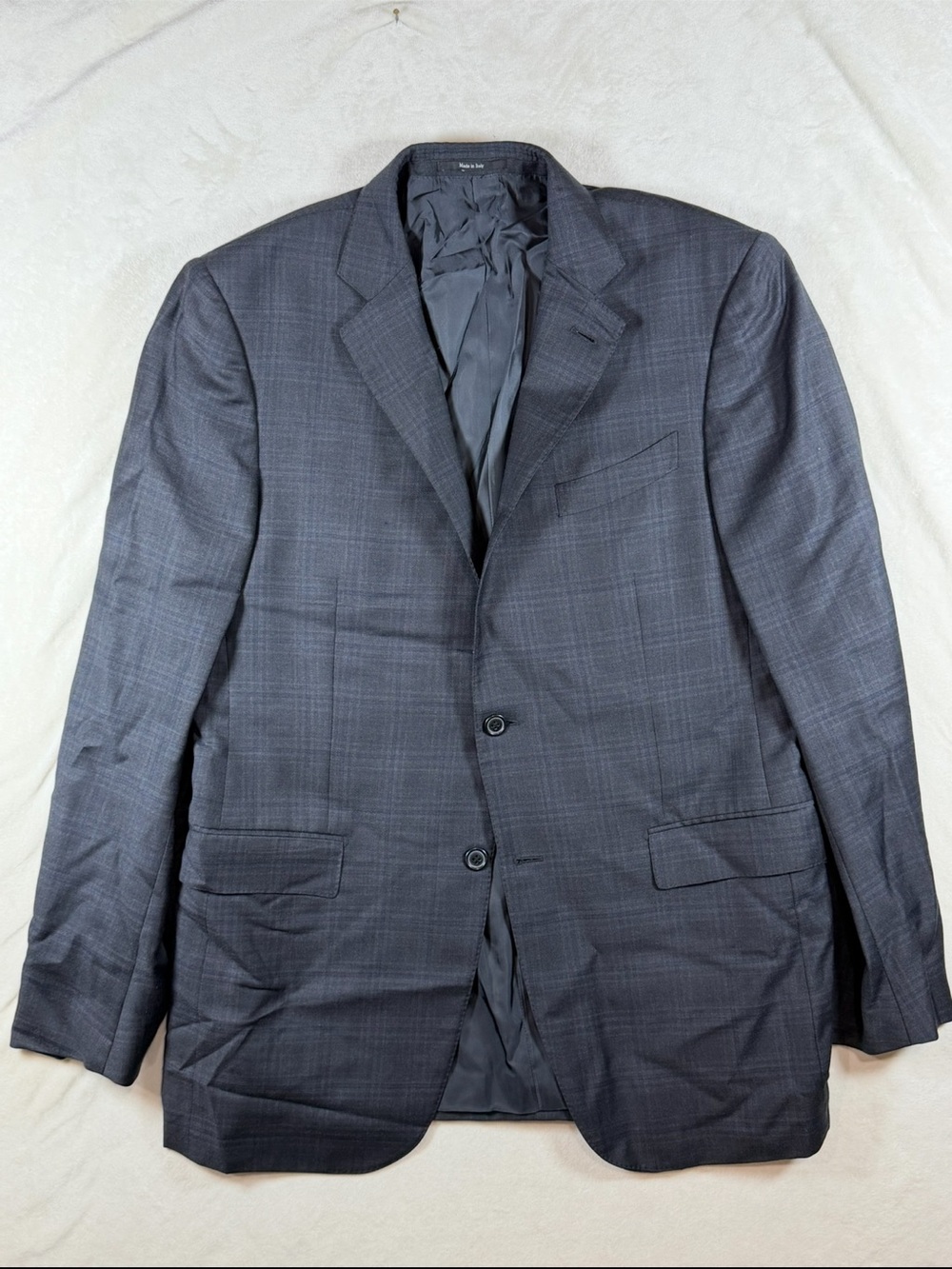 Ermenegildo Zegna Milano ACHILLFARM 44L Wool Silk Charcoal Plaid Sport Coat